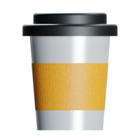 a 3d front view coffee cup with paper sleeve and black coffee cover icon png