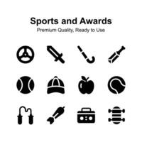 Sports and awards premium quality icons set isolated on white background vector