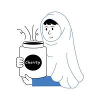A muslim girl holding charity jar, concept illustration vector