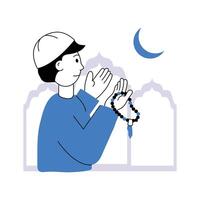 Muslim man doing eid prayer, character illustration vector