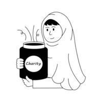 A muslim girl holding charity jar, concept illustration vector