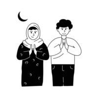 Muslim couple greeting on eid, concept illustration of eid greetings vector