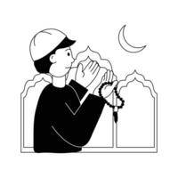 Muslim man doing eid prayer, character illustration vector