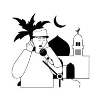 The muezzin, a person who recite call of pray, calling adhan, islamic praying illustration vector