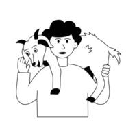 A man carrying goat on his shoulders, concept illustration of animal care vector