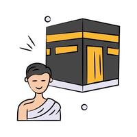 A muslim man wearing ihram to perform umrah. easy to use vector