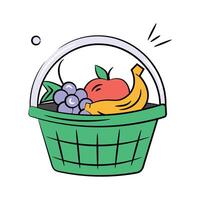 Modern doodle style icon of fruit basket, editable design vector