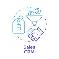 ventas crm azul degradado concepto icono. dirigir generación, contacto gestión. negocio actuación. redondo forma línea ilustración. resumen idea. gráfico diseño. fácil a utilizar en infografía, presentación vector