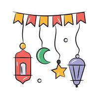 Vintage lantern and stars with garlands showing concept of ramadan decoration vector