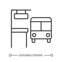 Bus stop linear icon. Public transport service. Bus station. Urban infrastructure. Public space. City mobility. Thin line illustration. Contour symbol. outline drawing. Editable stroke vector