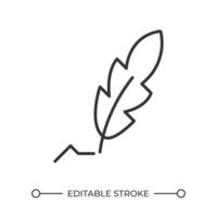 Quill linear icon. Old-fashioned writing instrument. Calligraphy symbol. Sign paper. Handwriting with plume. Thin line illustration. Contour symbol. outline drawing. Editable stroke vector