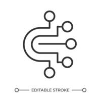 Circuit board path linear icon. Network nodes. Information technology. Digital network. Computer engineering. Thin line illustration. Contour symbol. outline drawing. Editable stroke vector