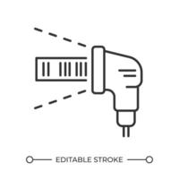 Barcode scanner linear icon. Retail technology. Store equipment. Inventory and stock management. Point of sale. Thin line illustration. Contour symbol. outline drawing. Editable stroke vector