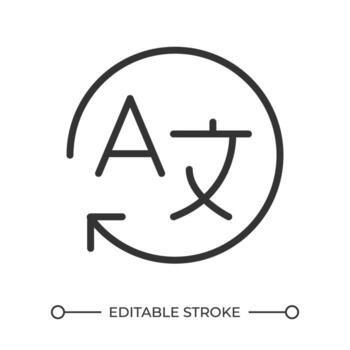 Translation linear icon. Foreign language. Translation app. Language services. Dictionary. Language barrier. Thin line illustration. Contour symbol. outline drawing. Editable stroke vector