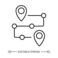 Route linear icon. Gps navigation. Location marker. Supply chain. Customer journey. Product roadmap. Thin line illustration. Contour symbol. outline drawing. Editable stroke vector