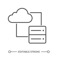 Cloud computing linear icon. Data storage. Cloud connected to server. Internet technology. Data center. Thin line illustration. Contour symbol. outline drawing. Editable stroke vector