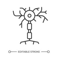 Neuron linear icon. Nerve cell. Central nervous system. Signal transmission in brain cell. Axon terminals. Thin line illustration. Contour symbol. outline drawing. Editable stroke vector