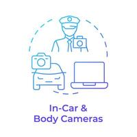 In car and body cameras blue gradient concept icon. as service. Record footage. Round shape line illustration. Abstract idea. Graphic design. Easy to use in infographic, presentation vector
