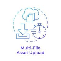 Multi-file asset upload blue gradient concept icon. Data management, cloud technology. Round shape line illustration. Abstract idea. Graphic design. Easy to use in infographic, presentation vector