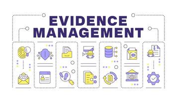 Evidence management word concept isolated on white. Crime investigation. Protocols regulation. Creative illustration banner surrounded by editable line colorful icons vector