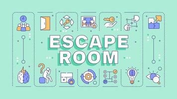 Escape room mint word concept. Outdoor family entertainment. Creative problem solving. Typography banner. Illustrationwith title text, editable icons color vector