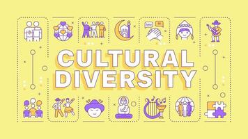 Cultural diversity yellow word concept. Different cultures, foreign language. Multi ethnic. Typography banner. Illustrationwith title text, editable icons color vector
