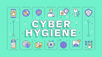 Cyber hygiene green word concept. Internet privacy, cybersecurity. Data protection. Typography banner. Illustrationwith title text, editable icons color vector