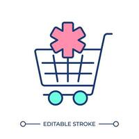 Medication cart RGB color icon. Pharmaceutical products delivery, shopping. Healthcare commerce marketplace. Isolated illustration. Simple filled line drawing. Editable stroke vector