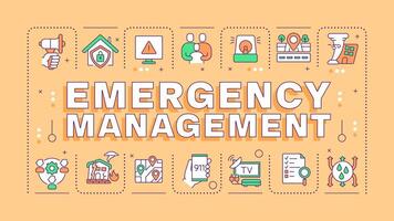 Emergency management orange word concept. Fire detection systems. Home security, disaster. Typography banner. Illustrationwith title text, editable icons color vector