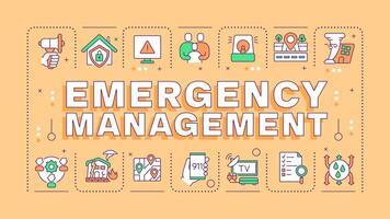 Emergency management orange word concept. Fire detection systems. Home security, disaster. Typography banner. Illustrationwith title text, editable icons color vector