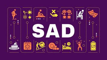 SAD red word concept. Affective disorder, low mood. Interest loss, concentrating issues. Visual communication. Artwith lettering text, editable glyph icons vector