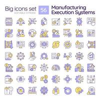 Manufacturing execution systems RGB color icons set. Production processes optimization. Material management. Isolated illustrations. Simple filled line drawings collection. Editable stroke vector