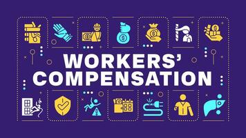 Workers compensation yellow word concept. Business insurance, compensation. Employees safeguard. Visual communication. Artwith lettering text, editable glyph icons vector