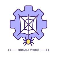 Spider entangle gear RGB color icon. Industrial processes, slowed performance. Manufacturing system, organizational issues. Isolated illustration. Simple filled line drawing. Editable stroke vector