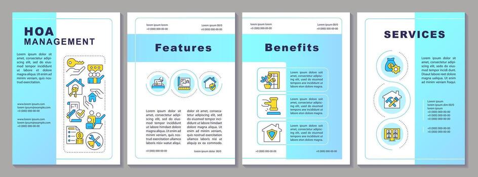 HOA management brochure template. Property owners association. Leaflet design with linear icons. Editable 4 layouts for presentation, annual reports vector