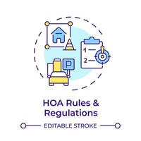 HOA rules and regulations multi color concept icon. Property management, administrative support. Round shape line illustration. Abstract idea. Graphic design. Easy to use in infographic, presentation vector