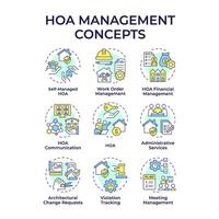 HOA management multi color concept icons. Administrative services, association community. Icon pack. Round shape illustrations for infographic, presentation. Abstract idea vector