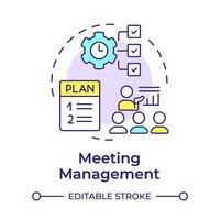 Meeting management multi color concept icon. Daily schedule agenda, planner. Community administration. Round shape line illustration. Abstract idea. Graphic design. Easy to use in infographic vector