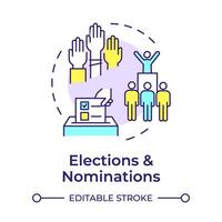 Elections and nominations multi color concept icon. Voting ballot box. Administrative services. Round shape line illustration. Abstract idea. Graphic design. Easy to use in infographic, presentation vector