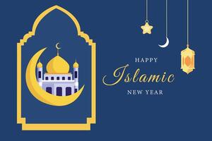 Happy Islamic new Year concept. Colored flat illustration isolated. vector