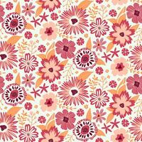 Floral Seamless Half Drop Pattern with Fantasy Leaves and Flowers in Amaranth, Peach Pink on White. Repeat Wallpaper Print Texture. Perfectly for Scrapbook Craft Paper, Textile, Fabric, Gift Wraps. vector