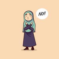 girl hijab refuse gesture cartoon vector