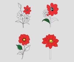 Hand drawn flat design simple flower outline vector