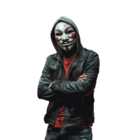 Portrait of young man with hoodie and mask on transparent background png