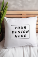 wit hoofdkussen mockup Aan de bed met fabriek psd