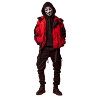 Portrait of young man with hoodie and mask on transparent background png