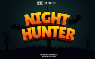 night hynter text effect, font editable, typography, 3d text psd