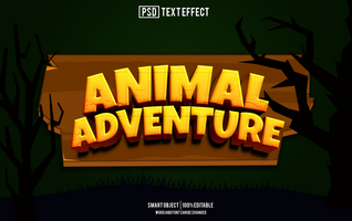 animal adventure text effect, font editable, typography, 3d text psd