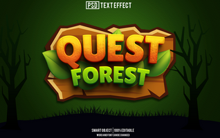 quest forest text effect, font editable, typography, 3d text psd