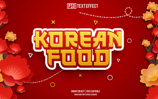 coreano cibo testo effetto, font modificabile, tipografia, 3d testo psd